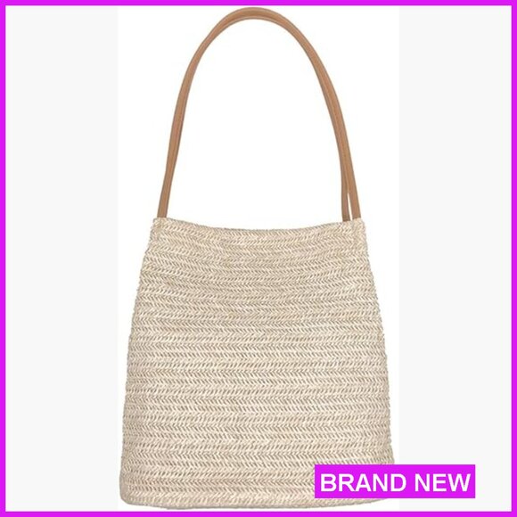 Handbags - Straw Woven Tote Shoulder Bag Bucket Purse Summer Casual Boho Lightweight